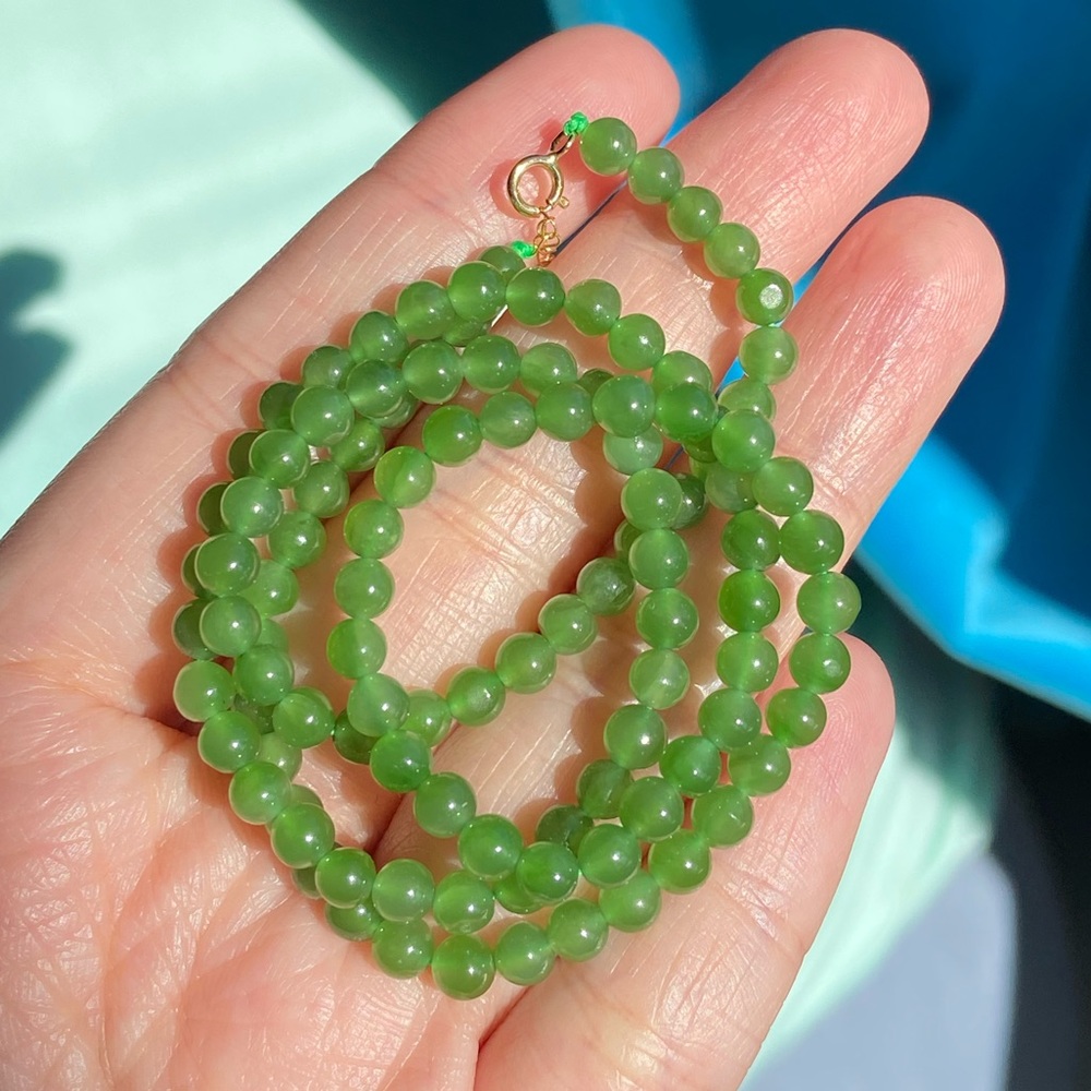 Grade A Untreated Natural Jasper Jade Apple Green Icy Chain Beads Necklace 4.1mm